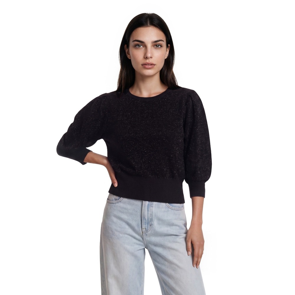 Maeve Anthropologie Sweater Women's Size XS Black Metallic Puff Sleeve Sparkle